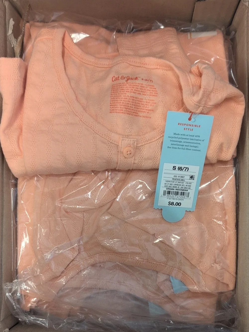 Box Of 12 Cat & Jack Small 6/7 Peach Orange Tee Shirts, NEW